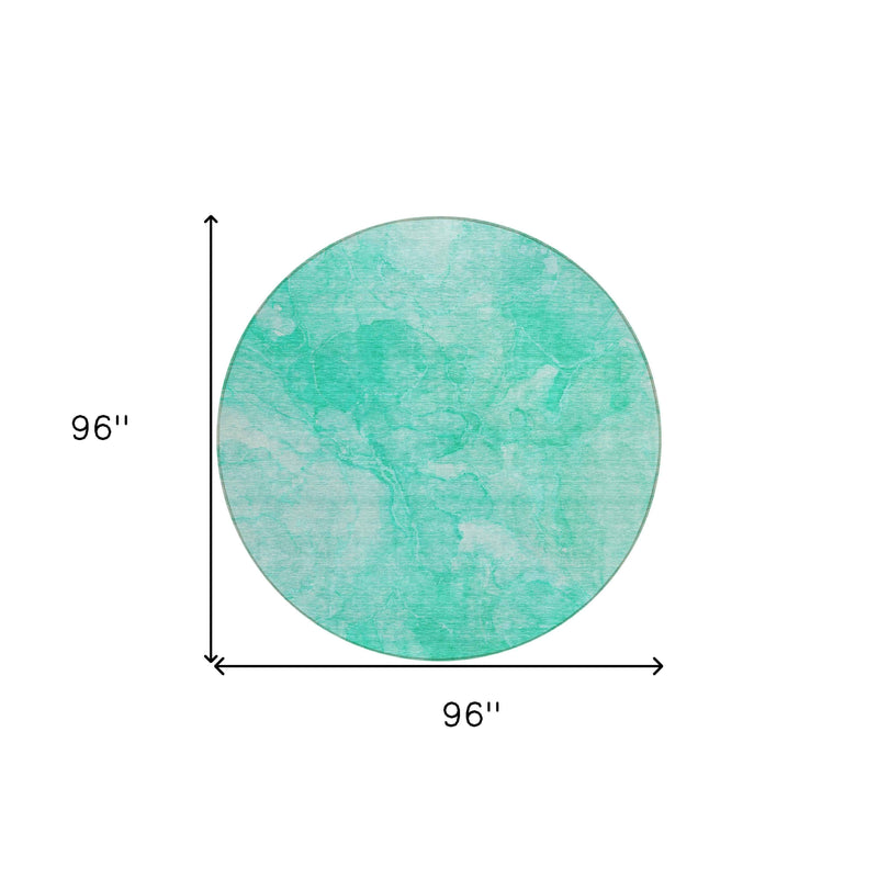 8' Teal Blue And Aqua Round Nautical Washable Indoor Outdoor Area Rug