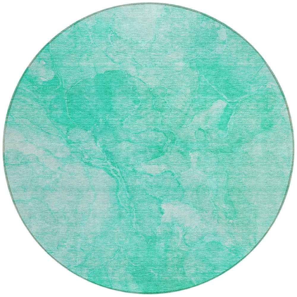 8' Teal Blue And Aqua Round Nautical Washable Indoor Outdoor Area Rug