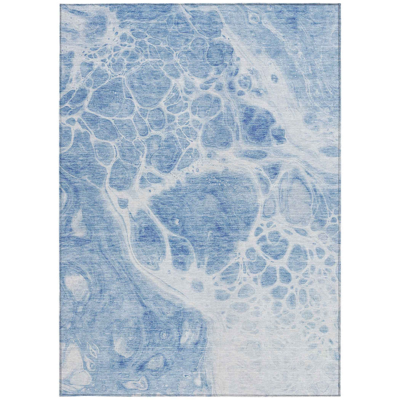 8' X 10' Sky Blue And Denim Blue Nautical Washable Indoor Outdoor Area Rug