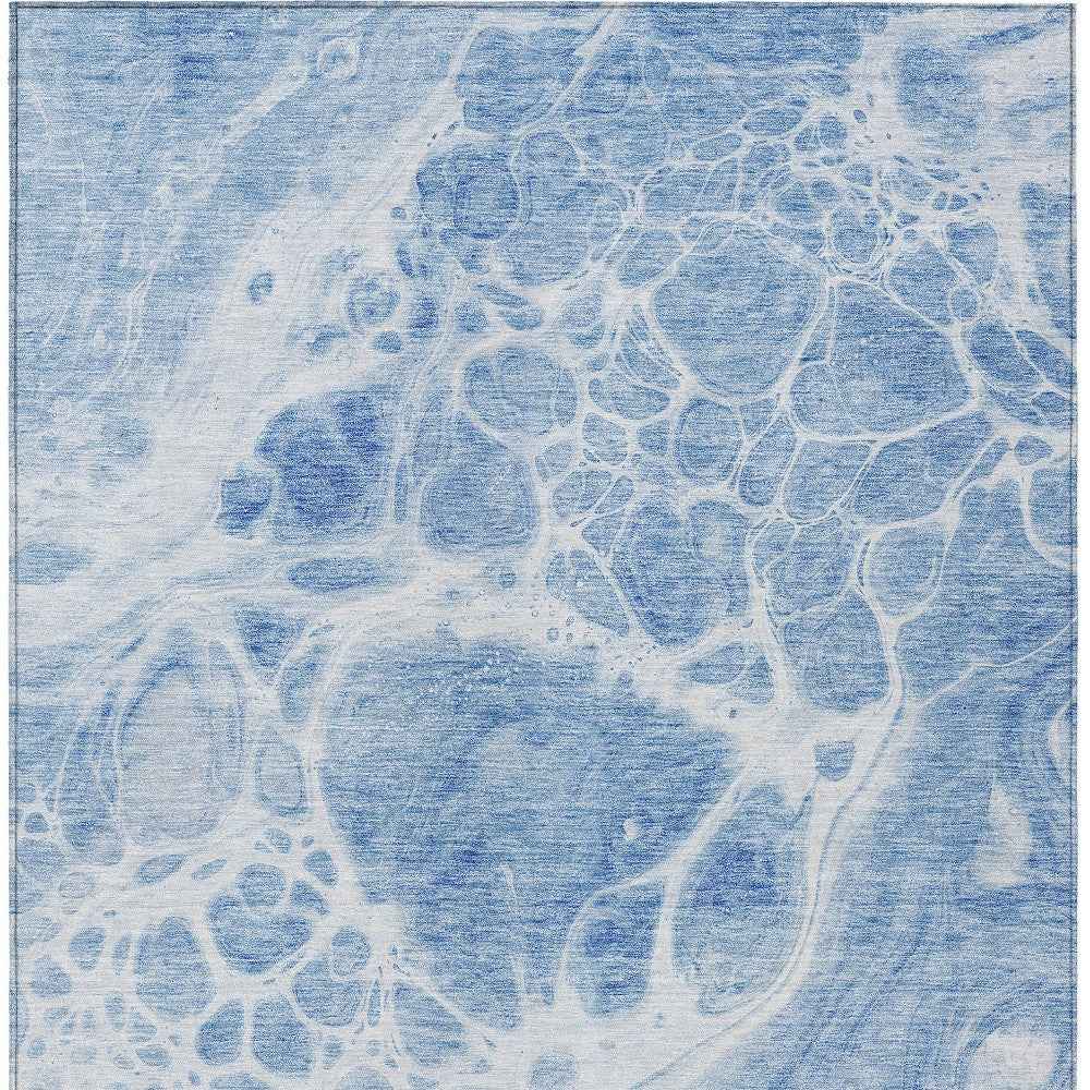 8' X 10' Sky Blue And Denim Blue Nautical Washable Indoor Outdoor Area Rug