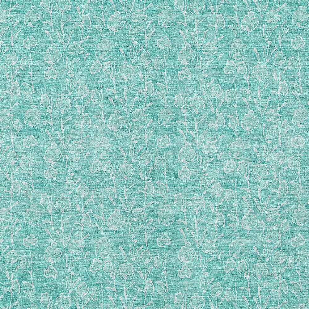 9' X 12' Teal Blue And Ivory Floral Washable Indoor Outdoor Area Rug