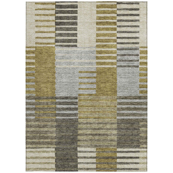 10' X 14' Brown Gold And Taupe Striped Washable Indoor Outdoor Area Rug