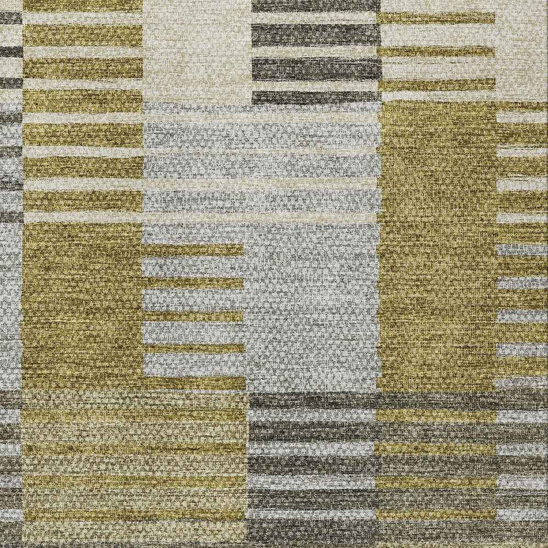 10' X 14' Brown Gold And Taupe Striped Washable Indoor Outdoor Area Rug