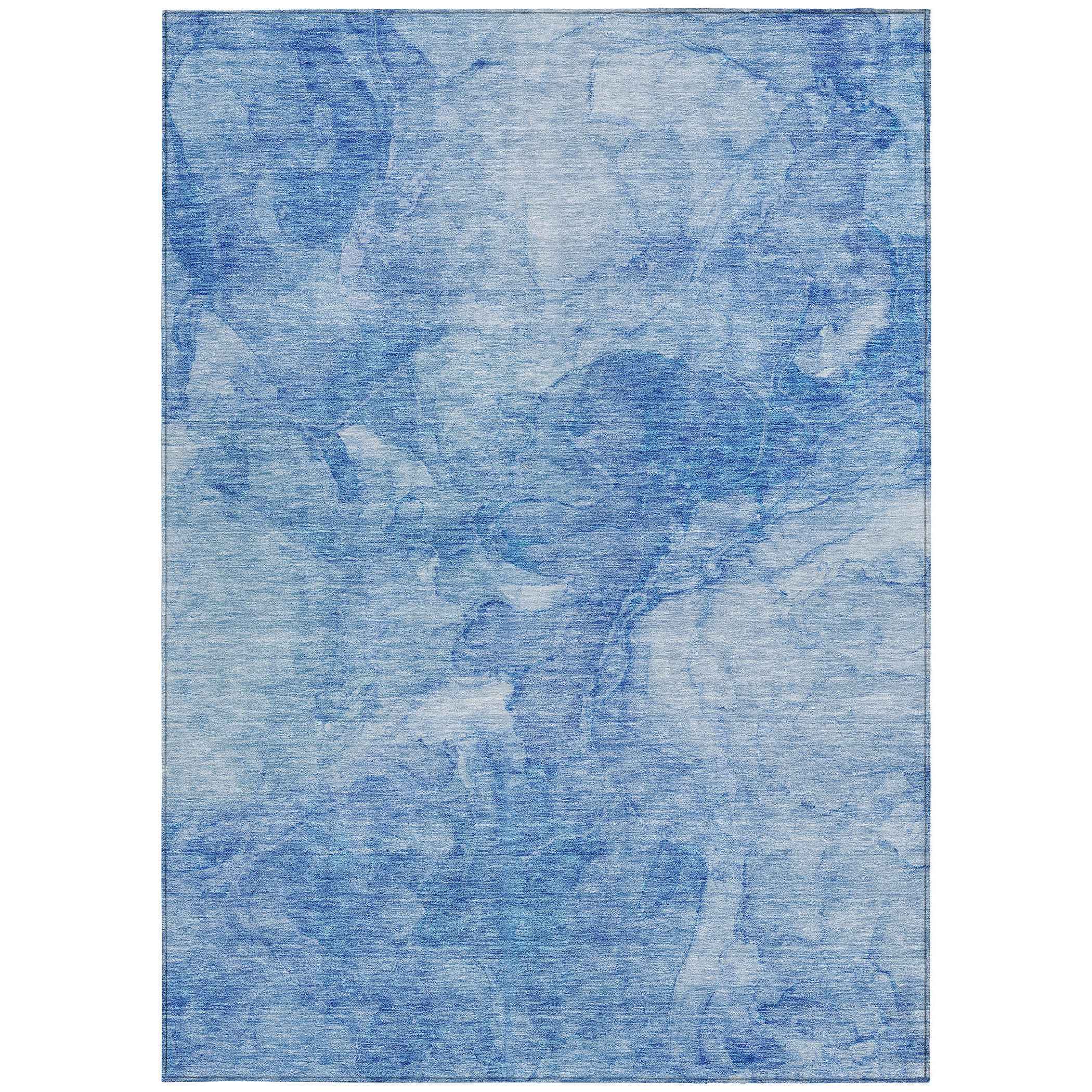 9' X 12' Denim Blue And Sky Blue Nautical Washable Indoor Outdoor Area Rug