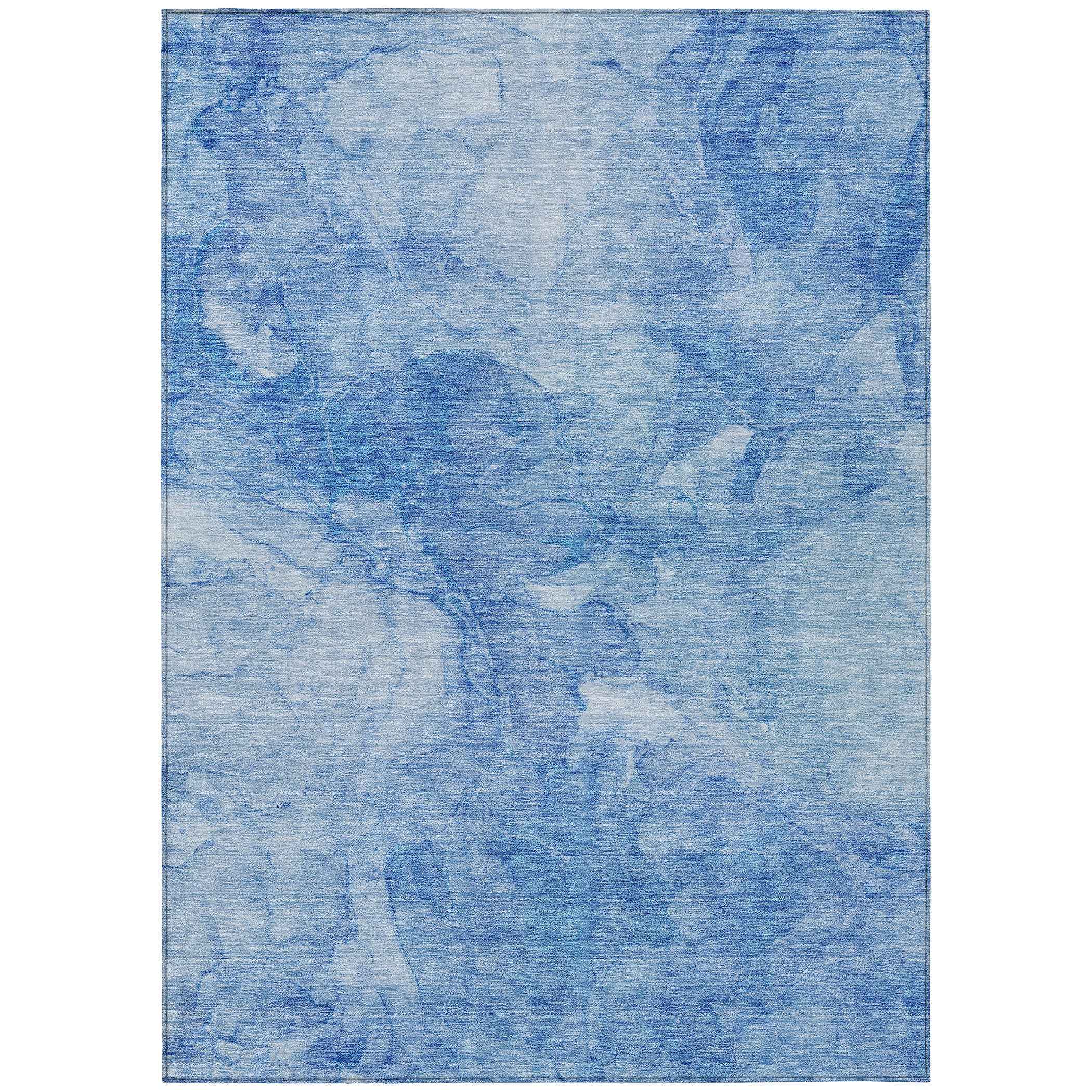 9' X 12' Denim Blue And Sky Blue Nautical Washable Indoor Outdoor Area Rug