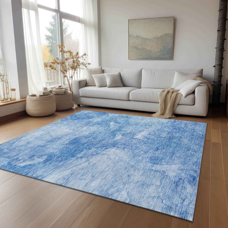 9' X 12' Denim Blue And Sky Blue Nautical Washable Indoor Outdoor Area Rug
