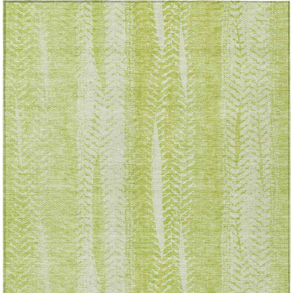 5' X 8' Artichoke Green And Ivory Botanical Leaves Washable Indoor Outdoor Area Rug