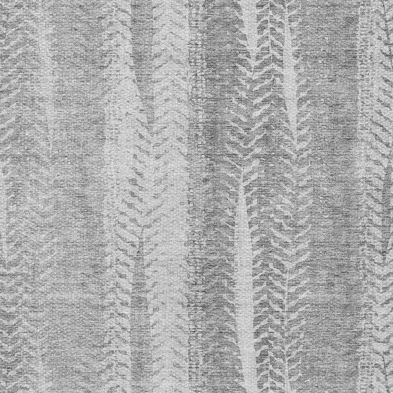 3' X 5' Silver Gray And Graphite Botanical Leaves Washable Indoor Outdoor Area Rug