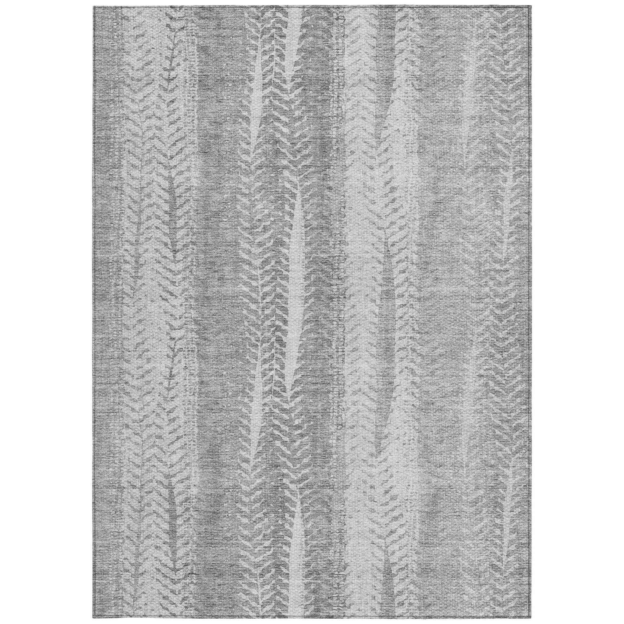 3' X 5' Silver Gray And Graphite Botanical Leaves Washable Indoor Outdoor Area Rug