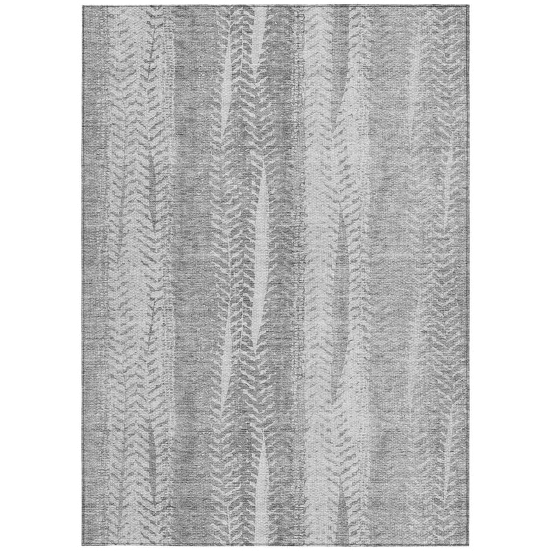 3' X 5' Silver Gray And Graphite Botanical Leaves Washable Indoor Outdoor Area Rug