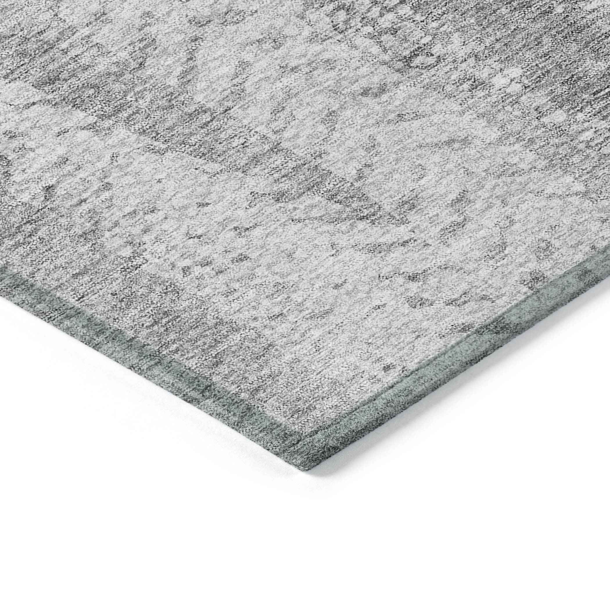 3' X 5' Silver Gray And Graphite Botanical Leaves Washable Indoor Outdoor Area Rug