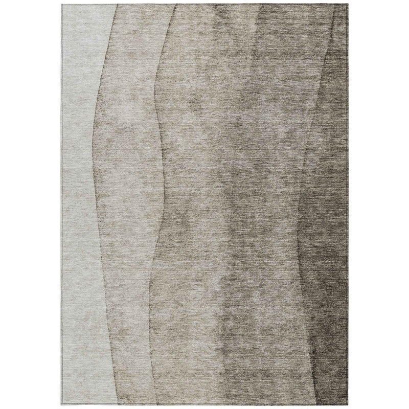 10' X 14' Taupe Brown And Ivory Ombre Washable Indoor Outdoor Area Rug