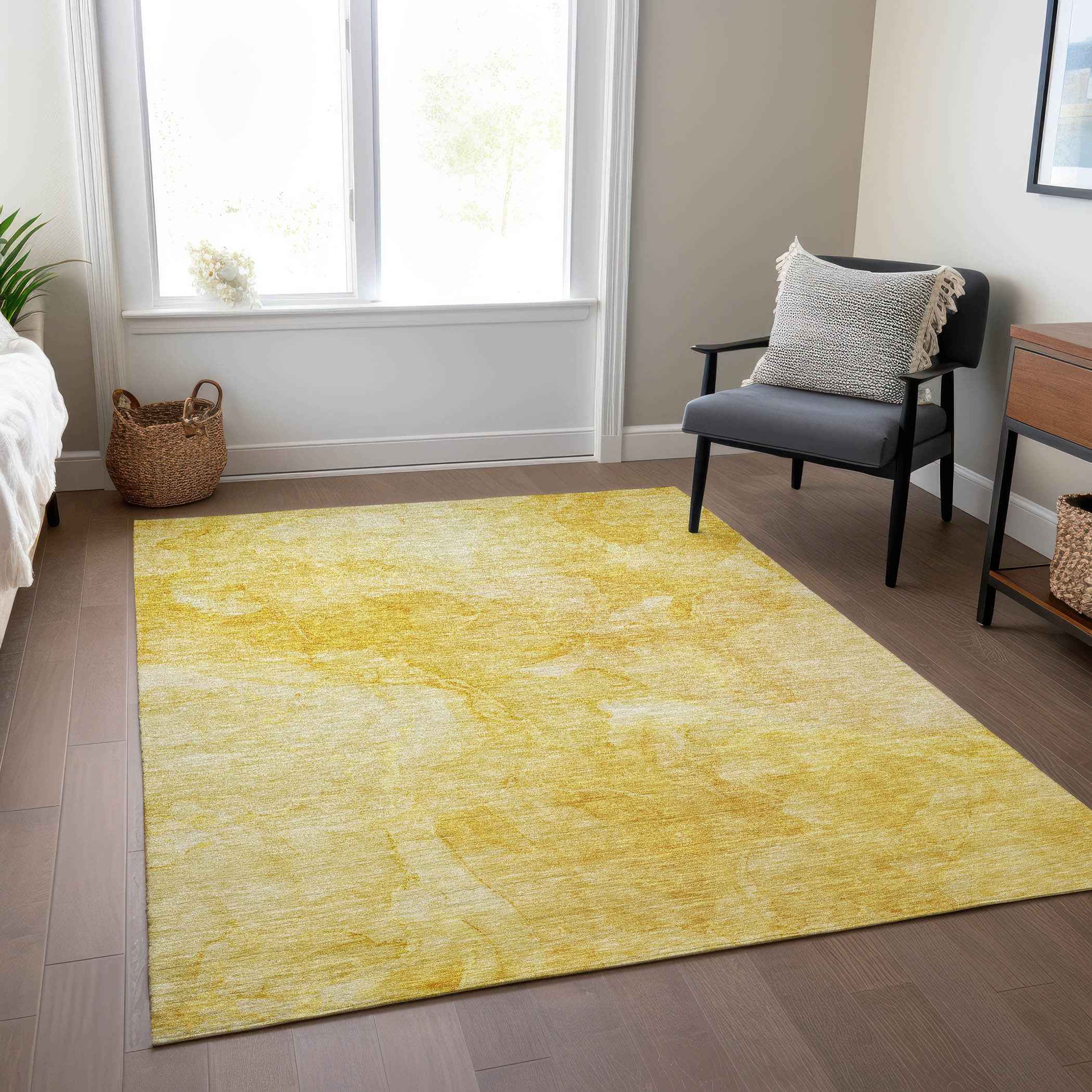 9' X 12' Gold And Yellow Nautical Washable Indoor Outdoor Area Rug