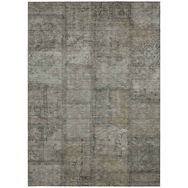 9' X 12' Taupe Brown And Beige Patchwork Washable Indoor Outdoor Area Rug