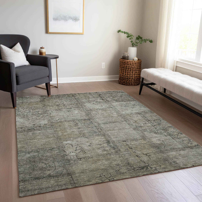 9' X 12' Taupe Brown And Beige Patchwork Washable Indoor Outdoor Area Rug