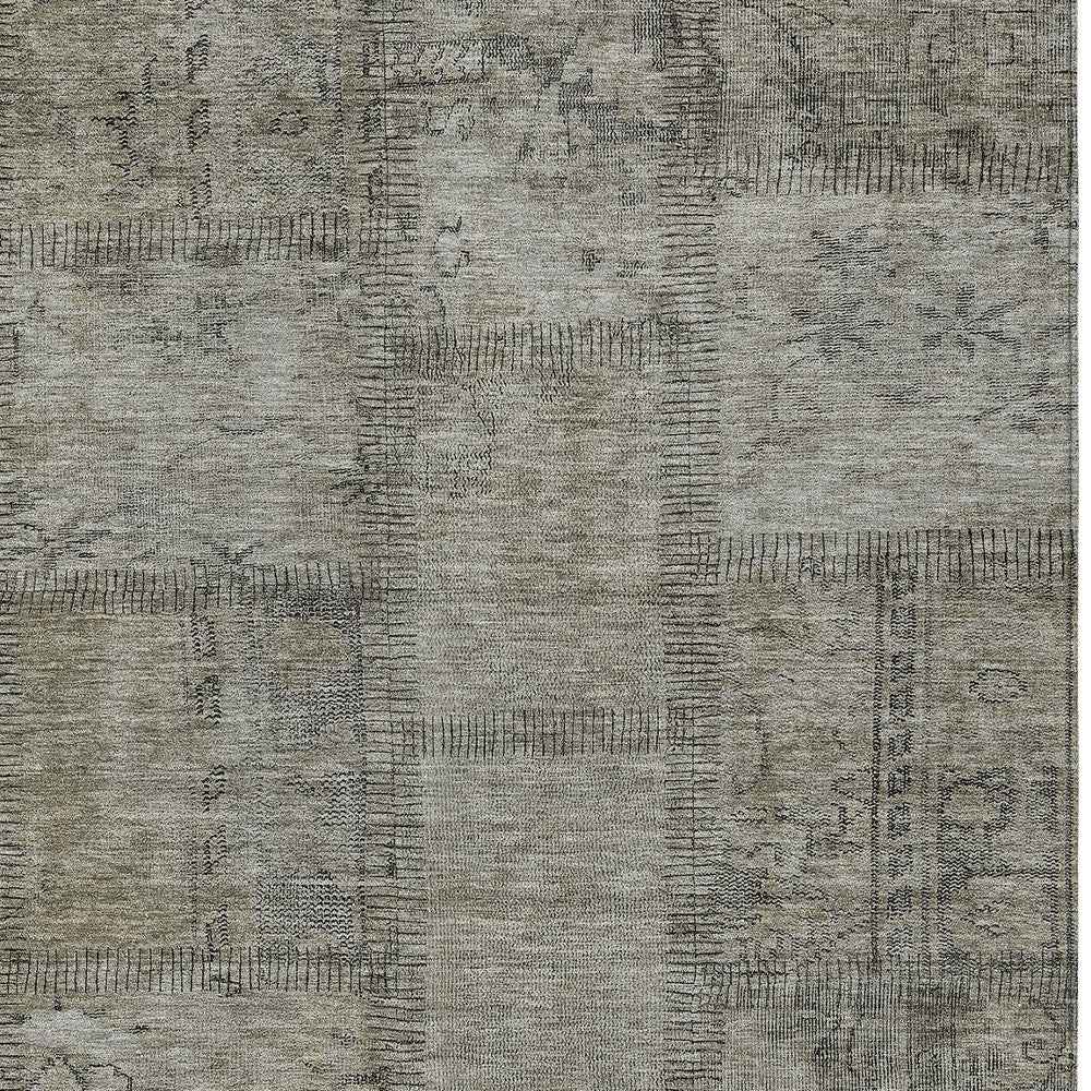 9' X 12' Taupe Brown And Beige Patchwork Washable Indoor Outdoor Area Rug