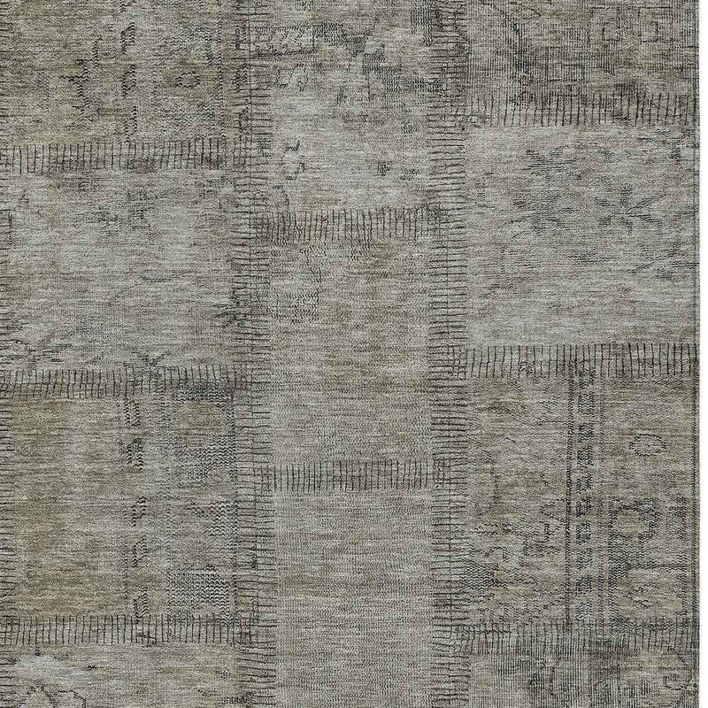 9' X 12' Taupe Brown And Beige Patchwork Washable Indoor Outdoor Area Rug