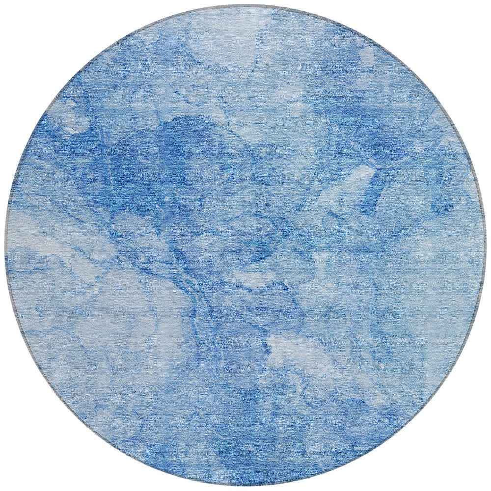 8' Denim Blue And Sky Blue Round Nautical Washable Indoor Outdoor Area Rug