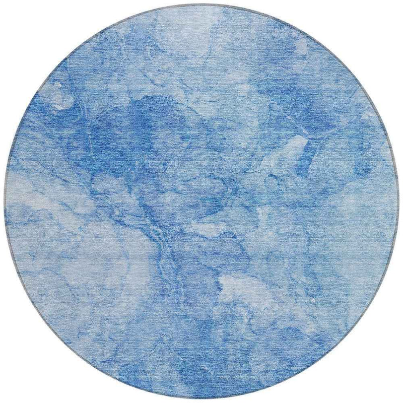 8' Denim Blue And Sky Blue Round Nautical Washable Indoor Outdoor Area Rug