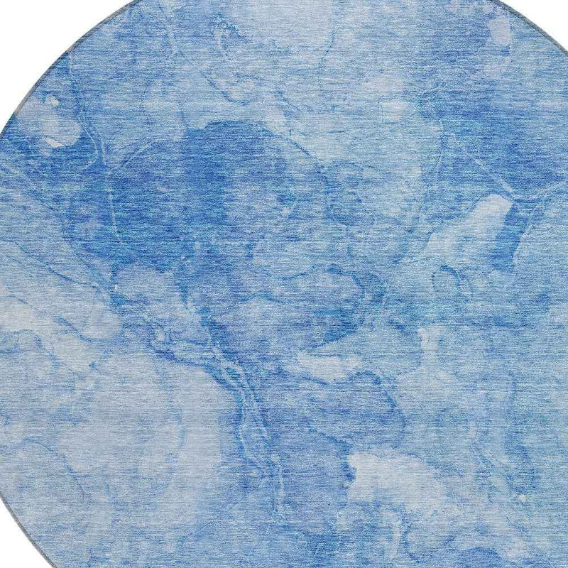 8' Denim Blue And Sky Blue Round Nautical Washable Indoor Outdoor Area Rug