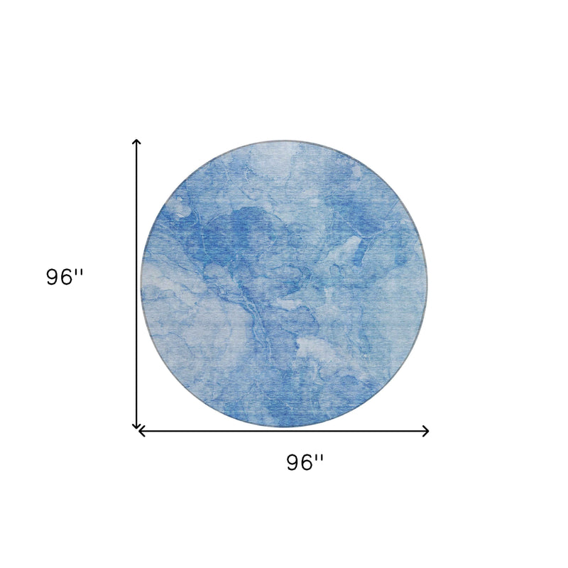 8' Denim Blue And Sky Blue Round Nautical Washable Indoor Outdoor Area Rug