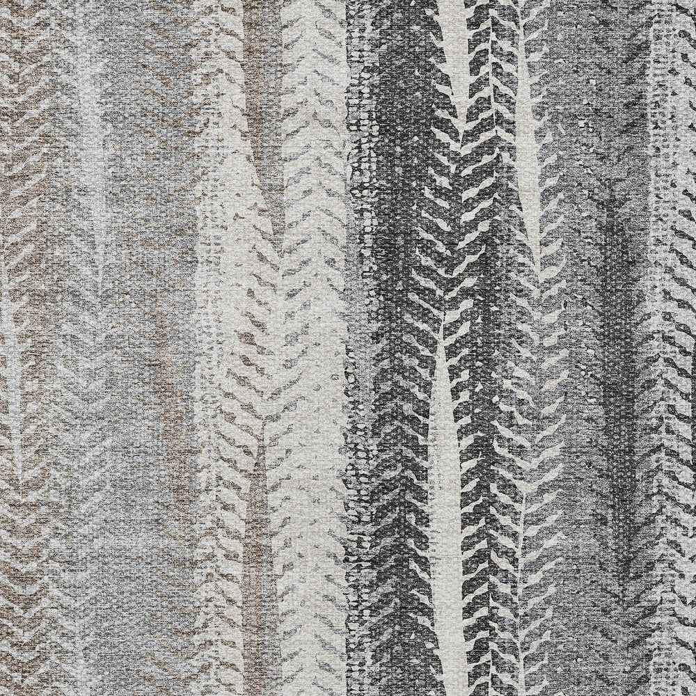 9' X 12' Khaki Ivory And Gray Botanical Leaves Washable Indoor Outdoor Area Rug