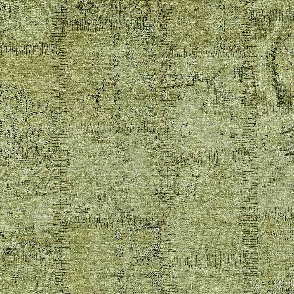 3' X 5' Fern Green And Artichoke Green Patchwork Washable Indoor Outdoor Area Rug