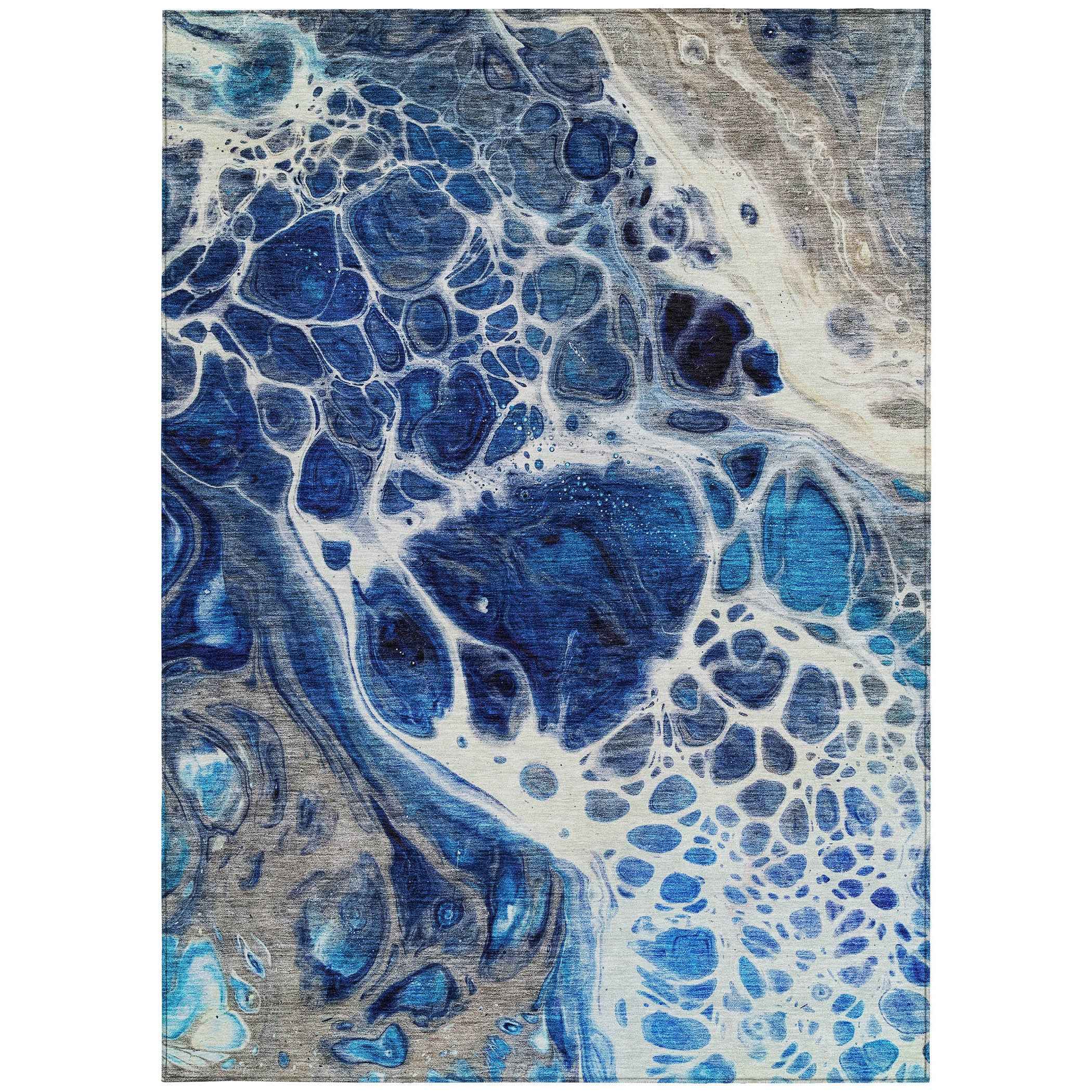 3' X 5' Navy Blue And Gray Nautical Washable Indoor Outdoor Area Rug