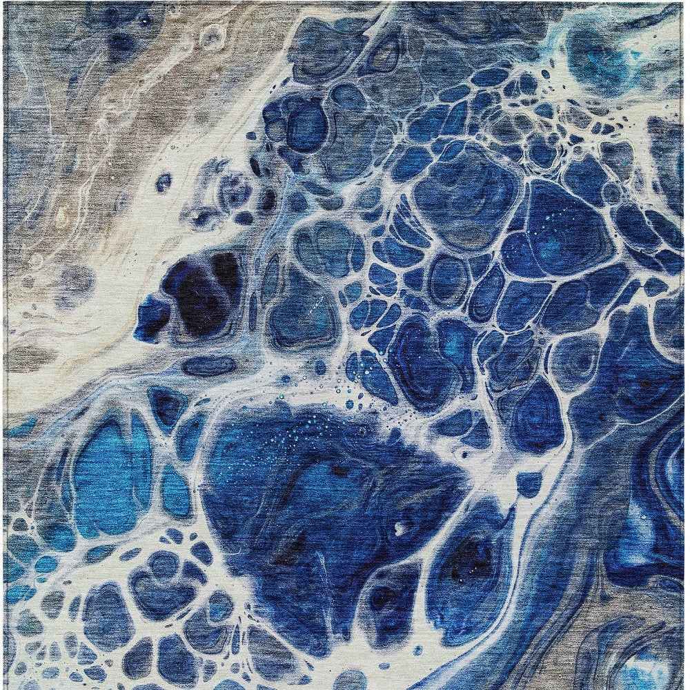 3' X 5' Navy Blue And Gray Nautical Washable Indoor Outdoor Area Rug