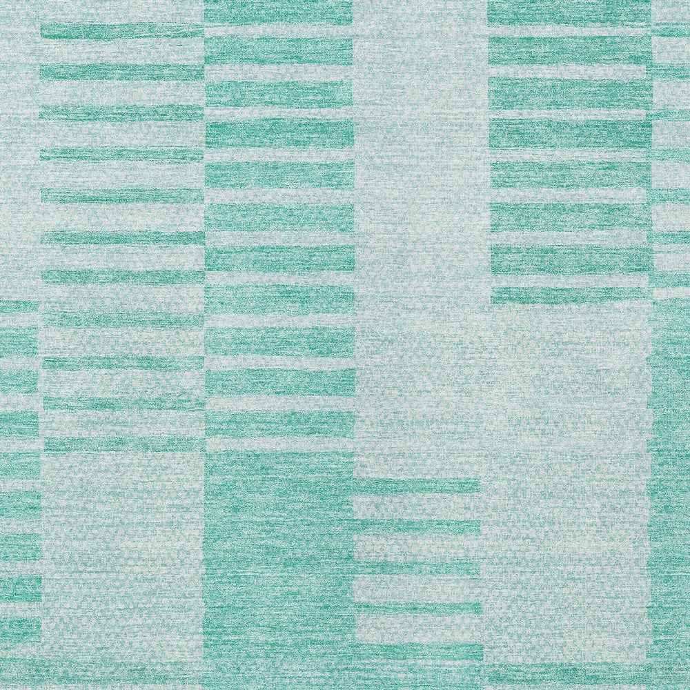 10' X 14' Teal Blue Aqua And Ivory Striped Washable Indoor Outdoor Area Rug