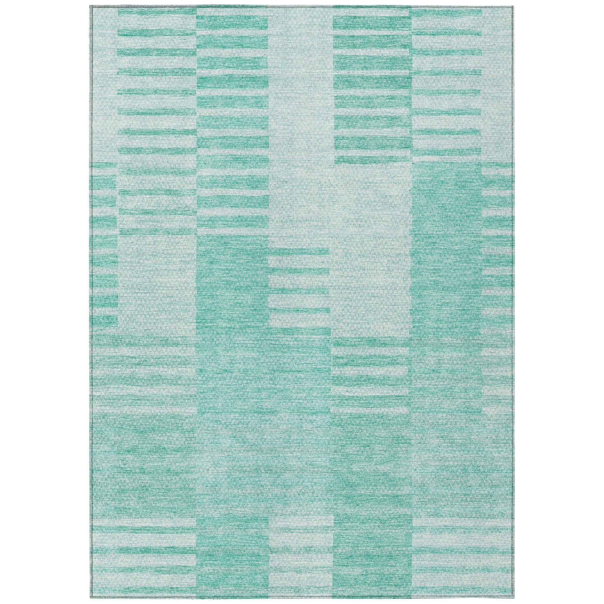 10' X 14' Teal Blue Aqua And Ivory Striped Washable Indoor Outdoor Area Rug