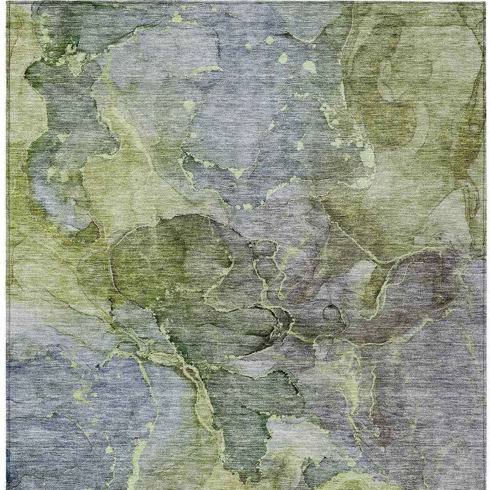5' X 8' Olive Green And Gray Abstract Washable Indoor Outdoor Area Rug