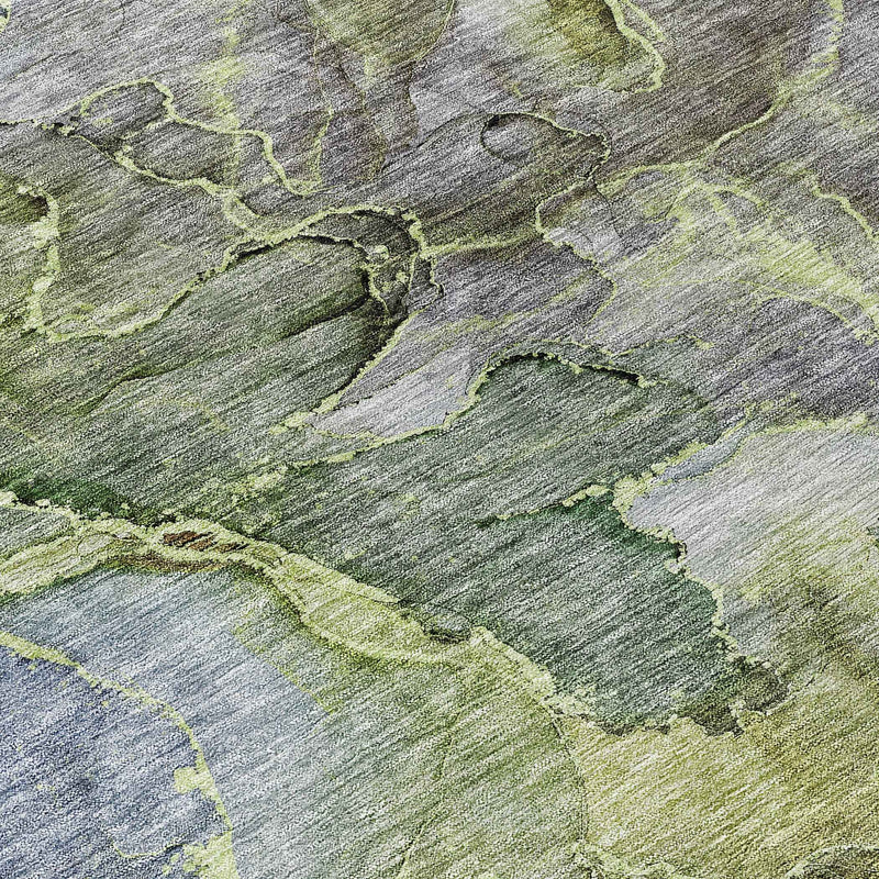 5' X 8' Olive Green And Gray Abstract Washable Indoor Outdoor Area Rug