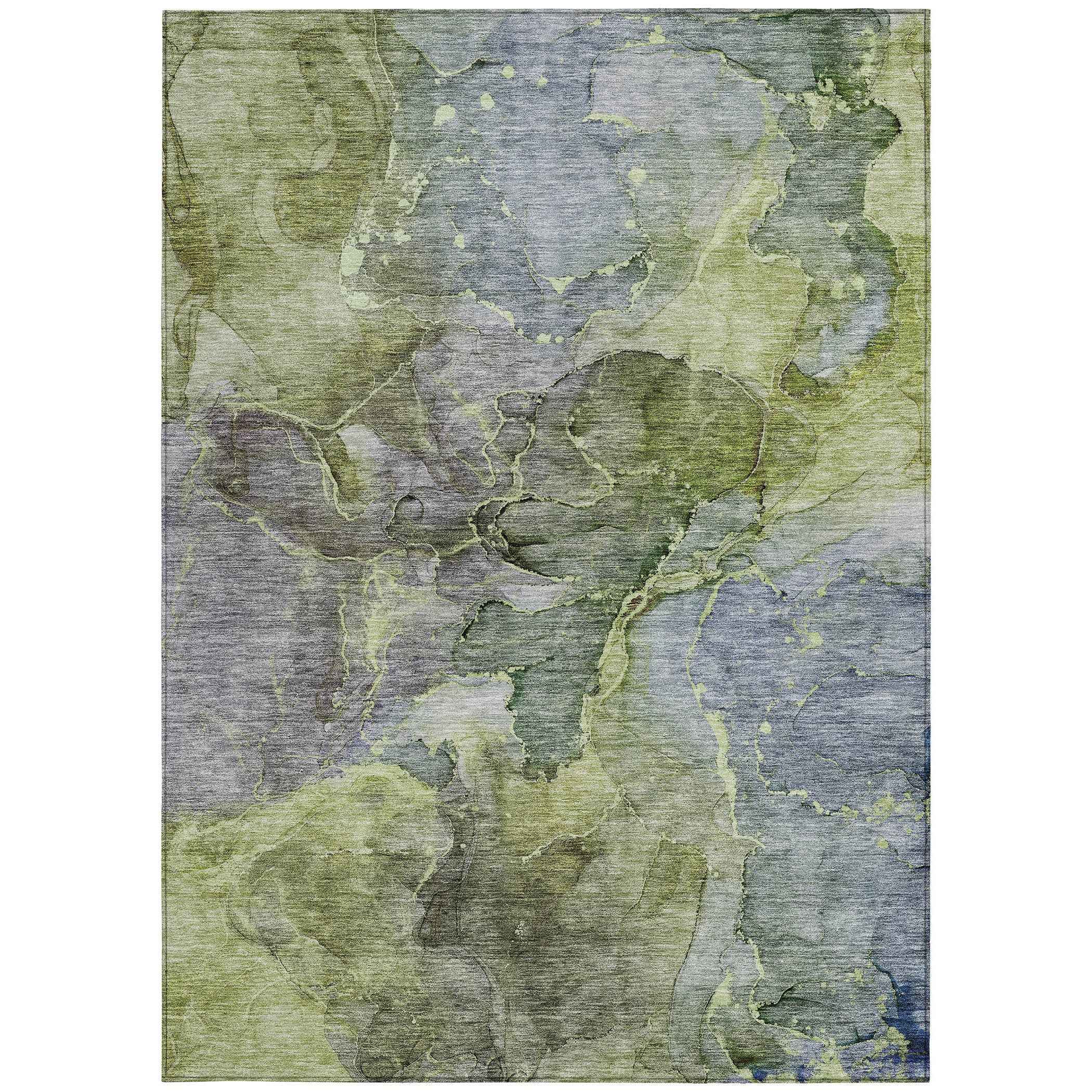 5' X 8' Olive Green And Gray Abstract Washable Indoor Outdoor Area Rug