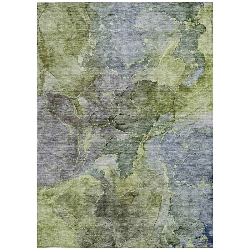 5' X 8' Olive Green And Gray Abstract Washable Indoor Outdoor Area Rug