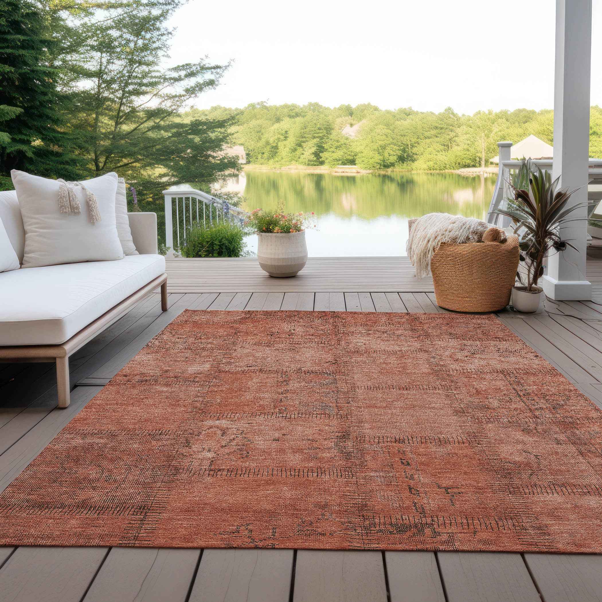 10' X 14' Salmon Copper And Gray Patchwork Washable Indoor Outdoor Area Rug