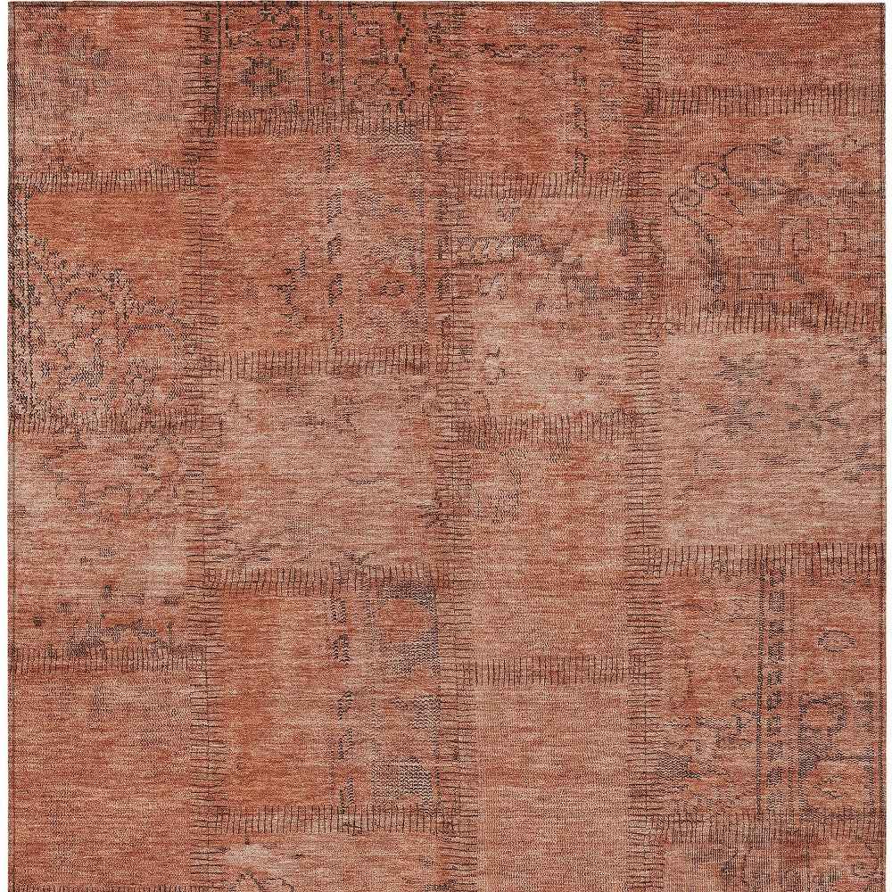 10' X 14' Salmon Copper And Gray Patchwork Washable Indoor Outdoor Area Rug