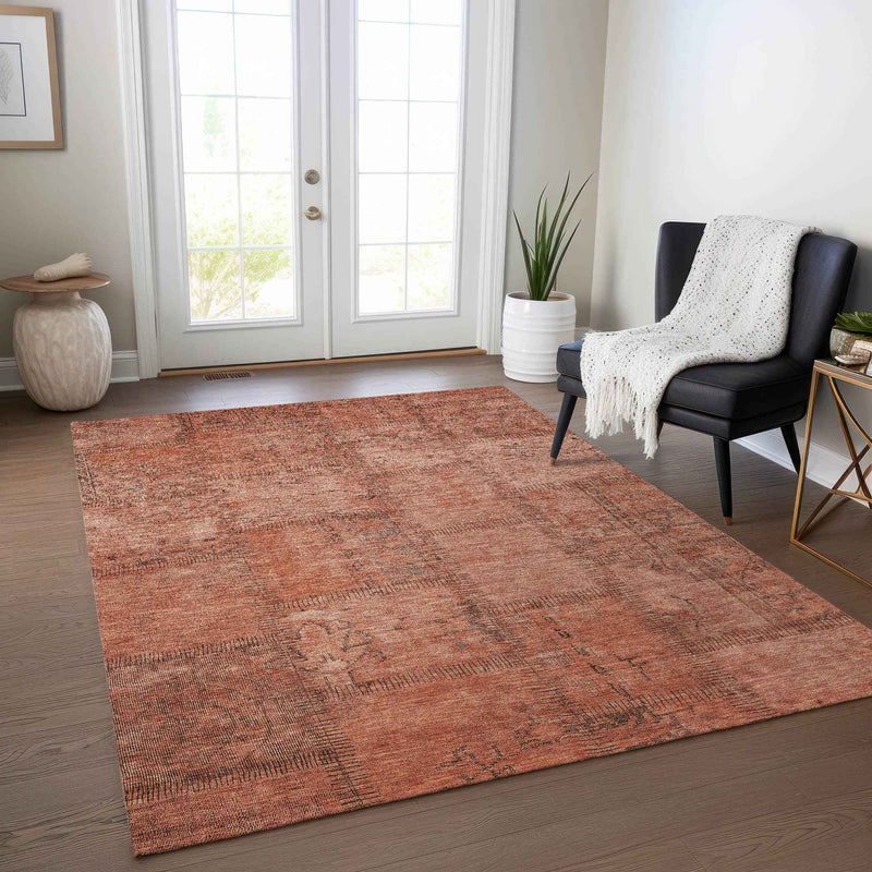 10' X 14' Salmon Copper And Gray Patchwork Washable Indoor Outdoor Area Rug