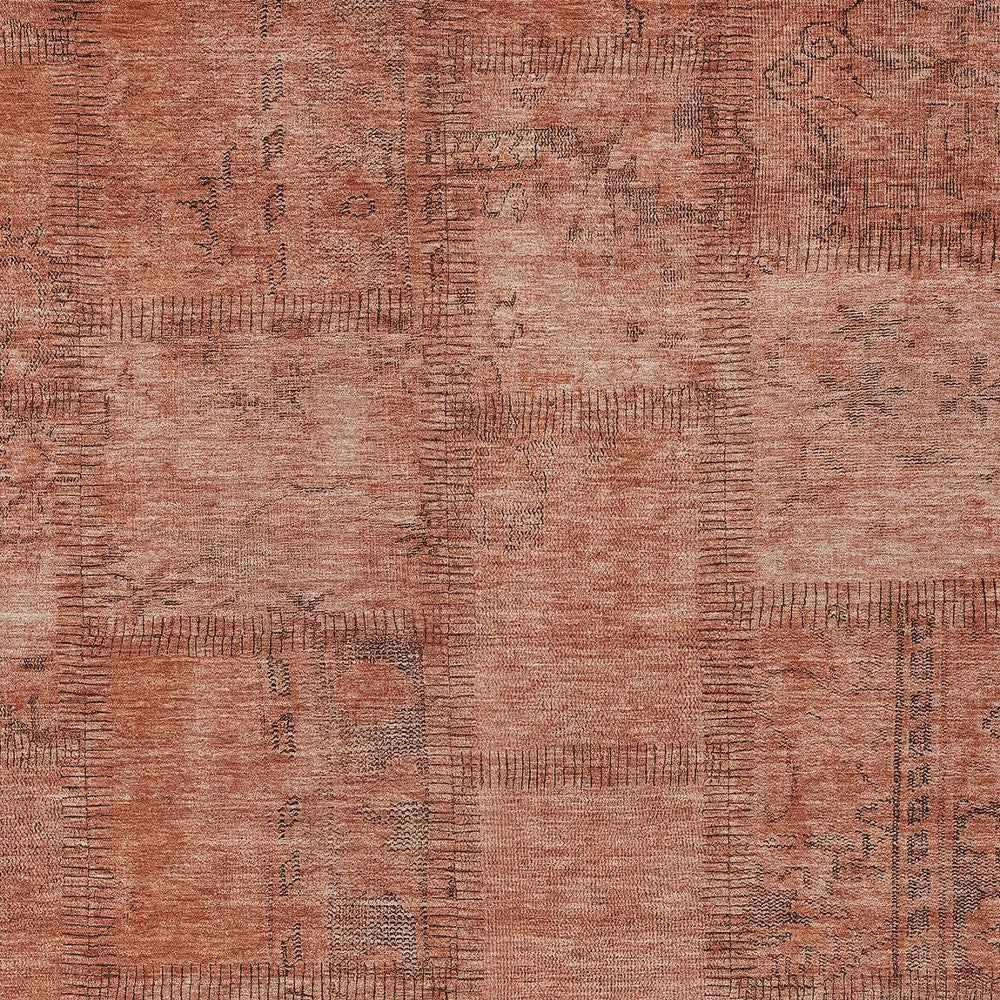10' X 14' Salmon Copper And Gray Patchwork Washable Indoor Outdoor Area Rug
