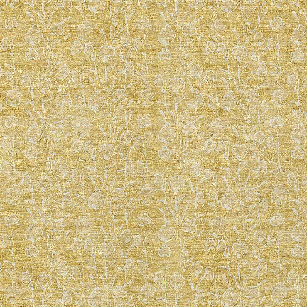 3' X 5' Gold And Ivory Floral Washable Indoor Outdoor Area Rug