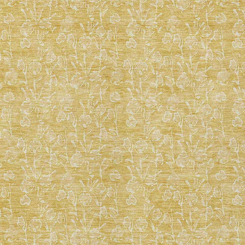 3' X 5' Gold And Ivory Floral Washable Indoor Outdoor Area Rug