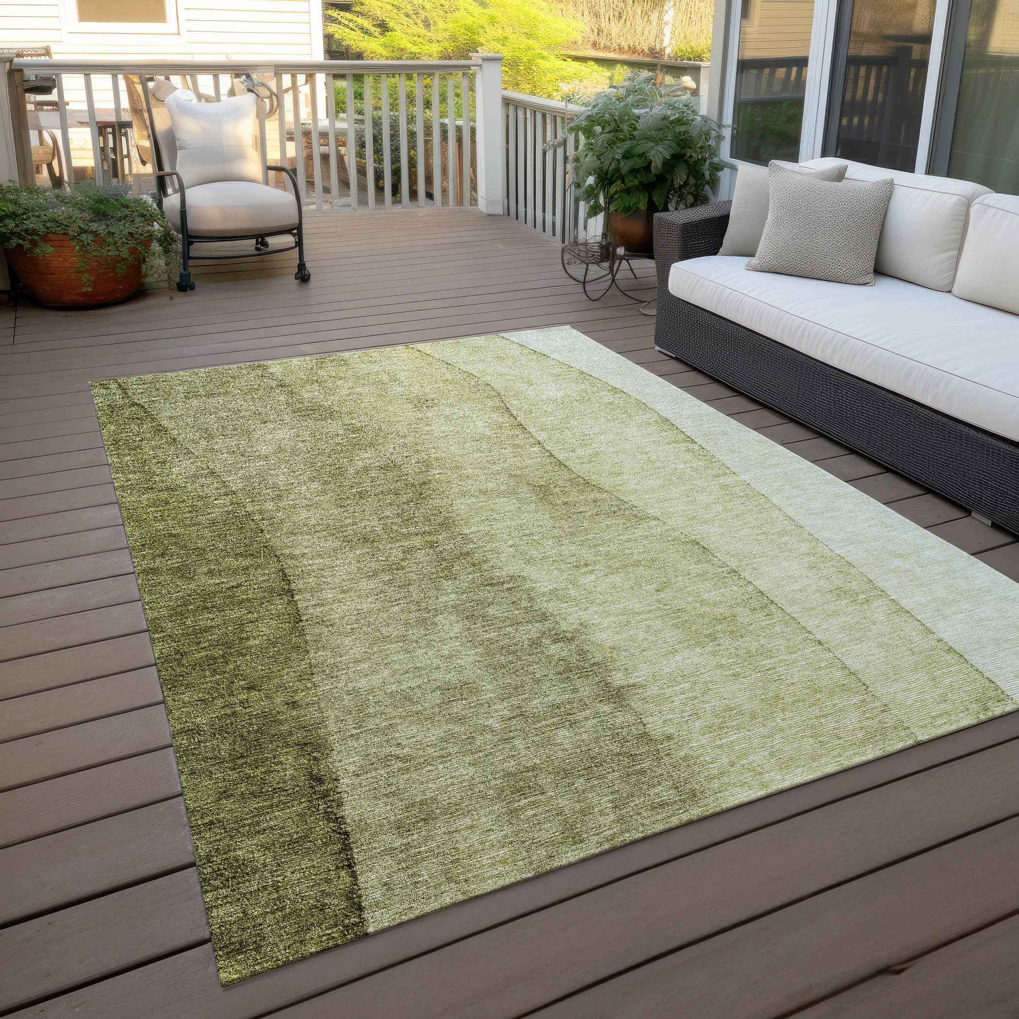 5' X 8' Olive Green And Artichoke Green Ombre Washable Indoor Outdoor Area Rug