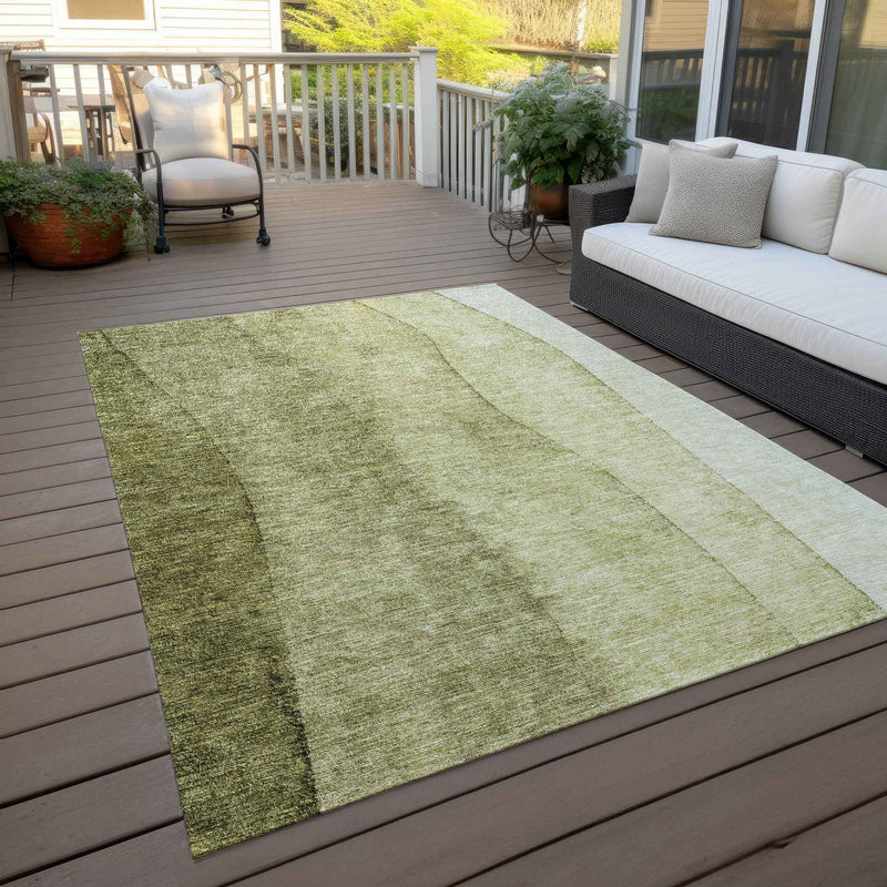 5' X 8' Olive Green And Artichoke Green Ombre Washable Indoor Outdoor Area Rug