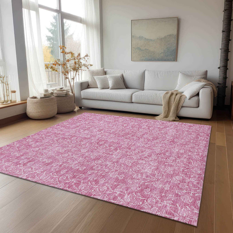 10' X 14' Blush And Ivory Floral Washable Indoor Outdoor Area Rug