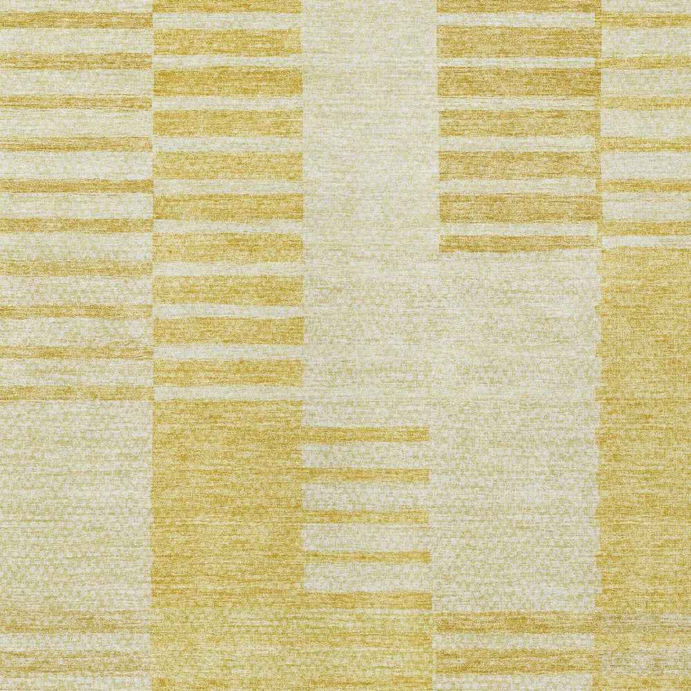 9' X 12' Gold Wheat And Ivory Striped Washable Indoor Outdoor Area Rug