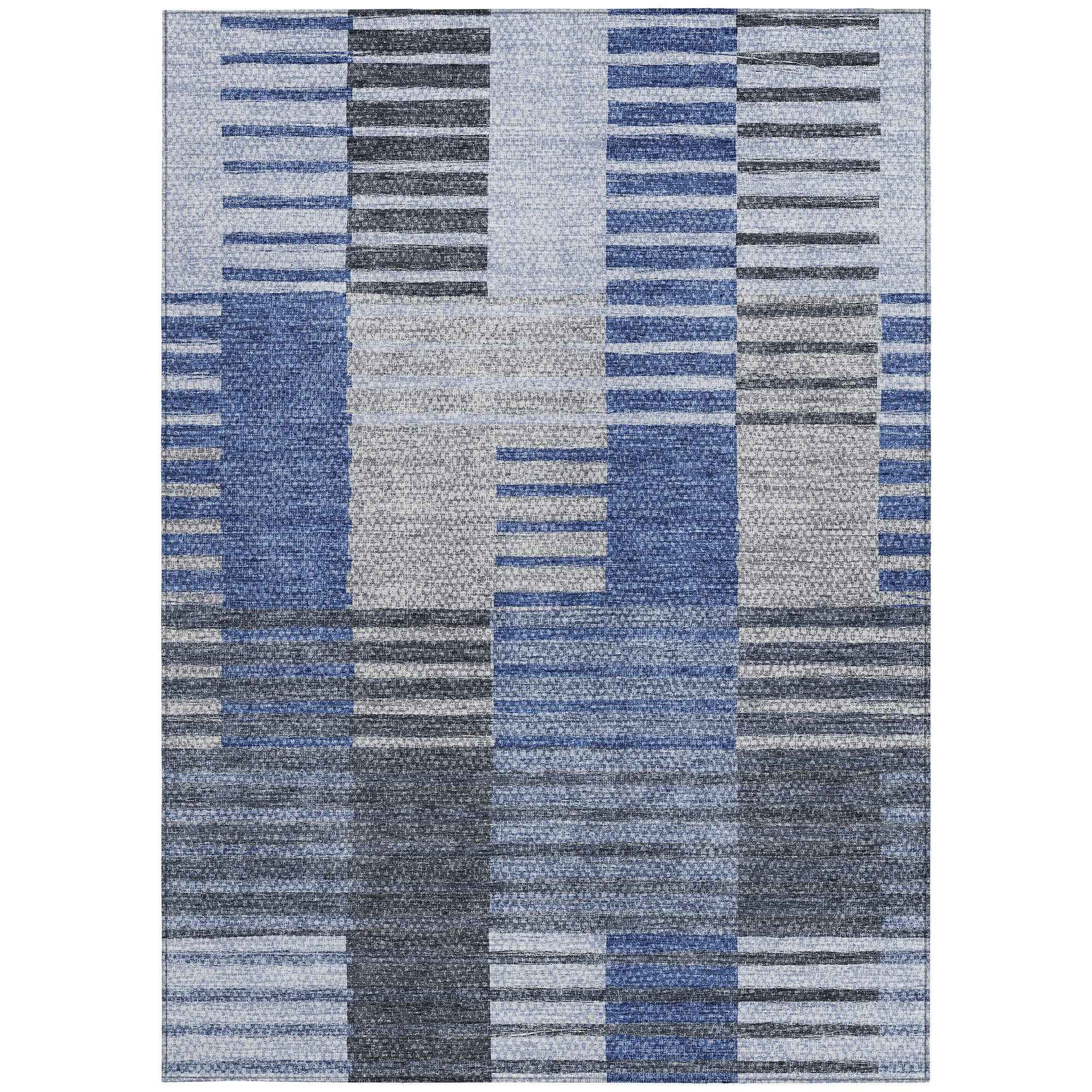 10' X 14' Denim Blue And Navy Blue Striped Washable Indoor Outdoor Area Rug