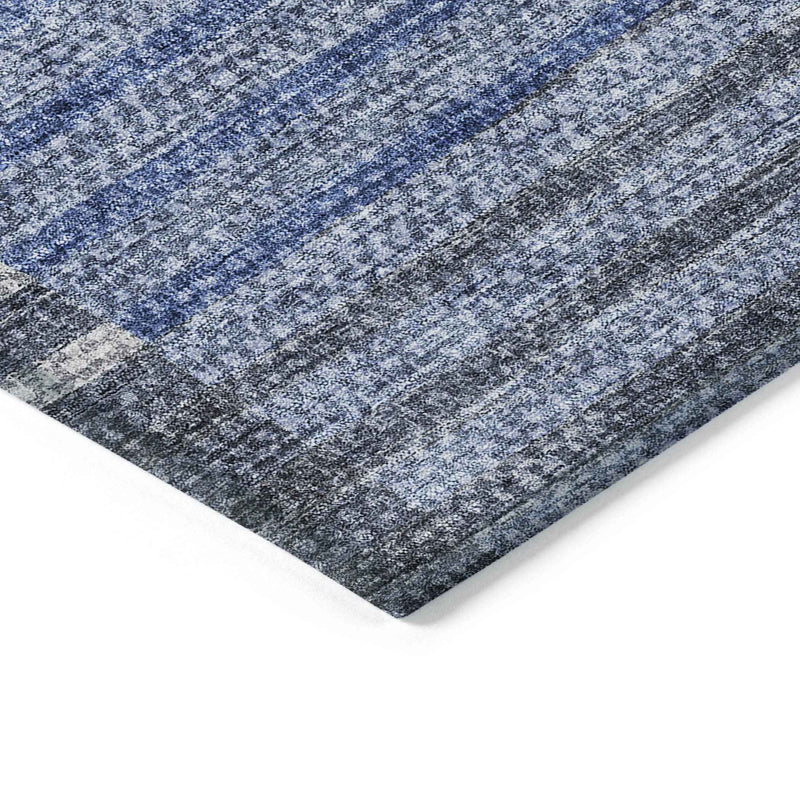 10' X 14' Denim Blue And Navy Blue Striped Washable Indoor Outdoor Area Rug