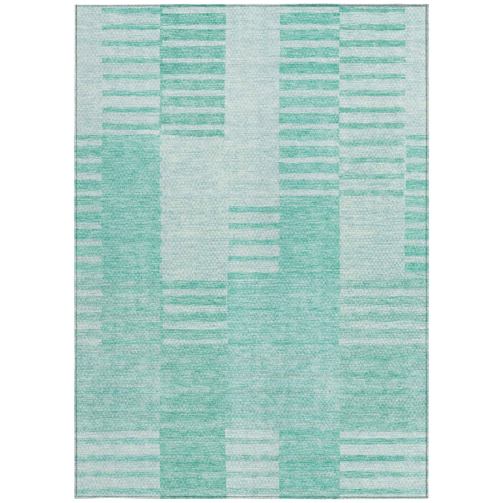 3' X 5' Teal Blue Aqua And Ivory Striped Washable Indoor Outdoor Area Rug