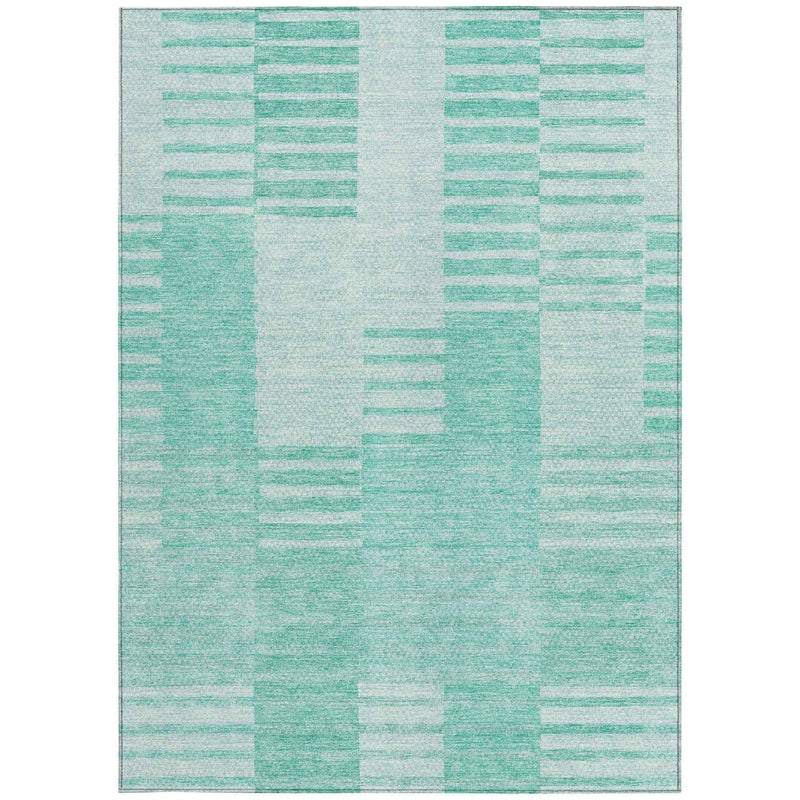 3' X 5' Teal Blue Aqua And Ivory Striped Washable Indoor Outdoor Area Rug