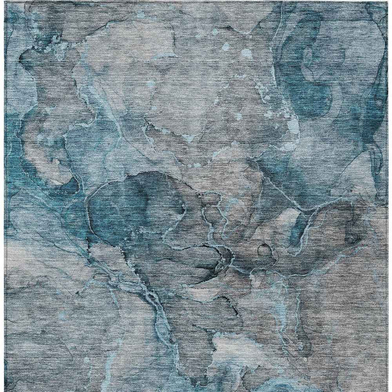 5' X 8' Teal Blue And Navy Blue Abstract Washable Indoor Outdoor Area Rug